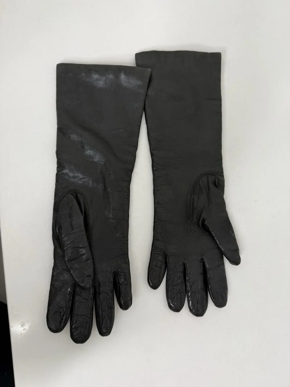 VTG Fownes Long Leather Womens driving gloves lined black size 7
